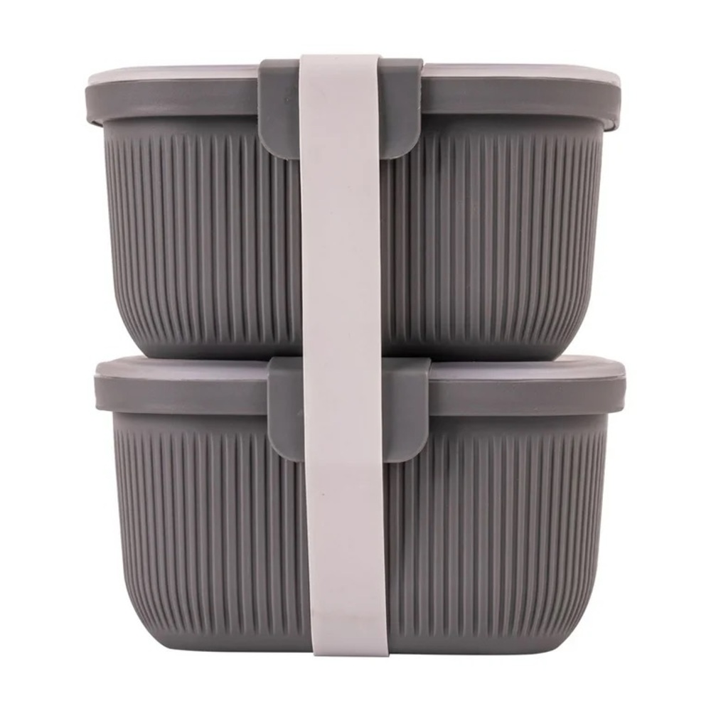 Mainstays Plastic Grey 19oz Food Storage Bento Snack Container, Set of 2 NWT